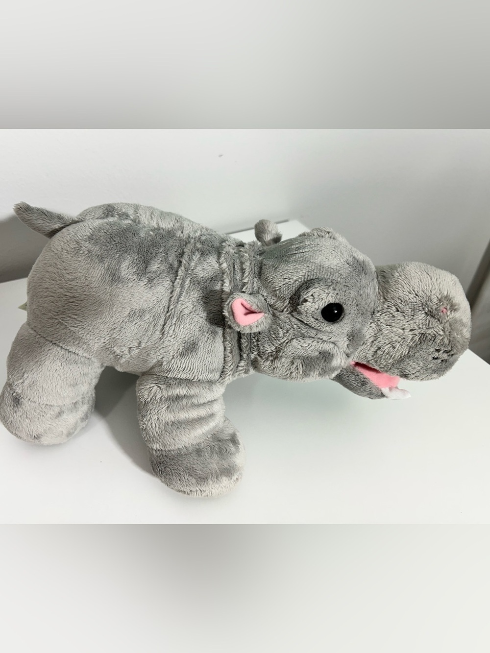 Build-A-Bear Gray Stuffed Hippo Plush with Pink Accents